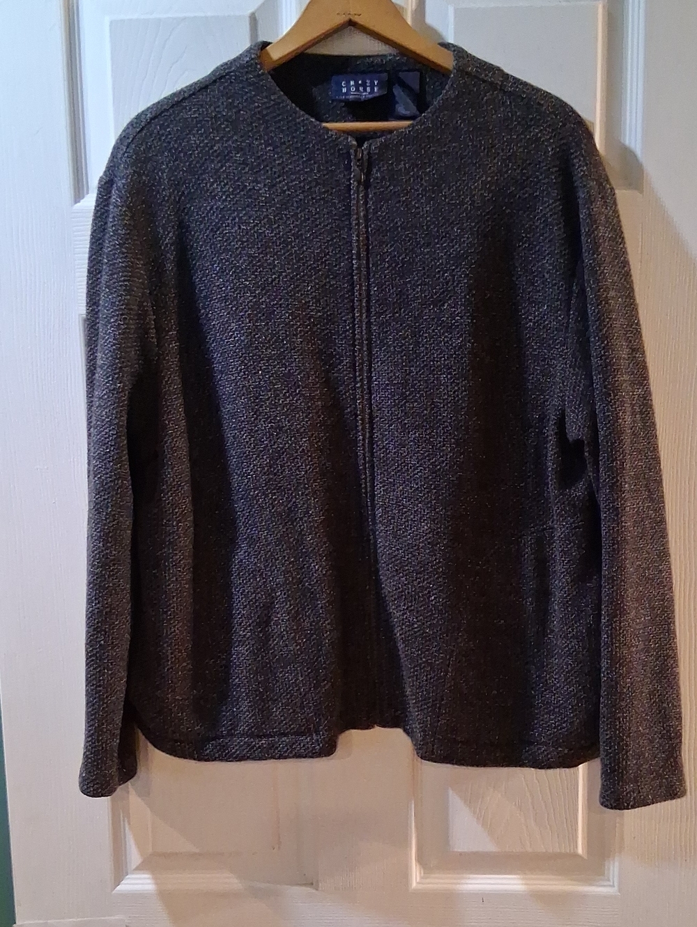 Crazy Horse Charcoal Zip-Front Knit Blazer